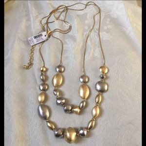 CHICO’S  Nora’ Large Layered Gold & Silver Bead Necklace NWT!